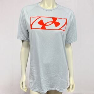Men's Grey and Orange Under Armour T-Shirt – Good Condition